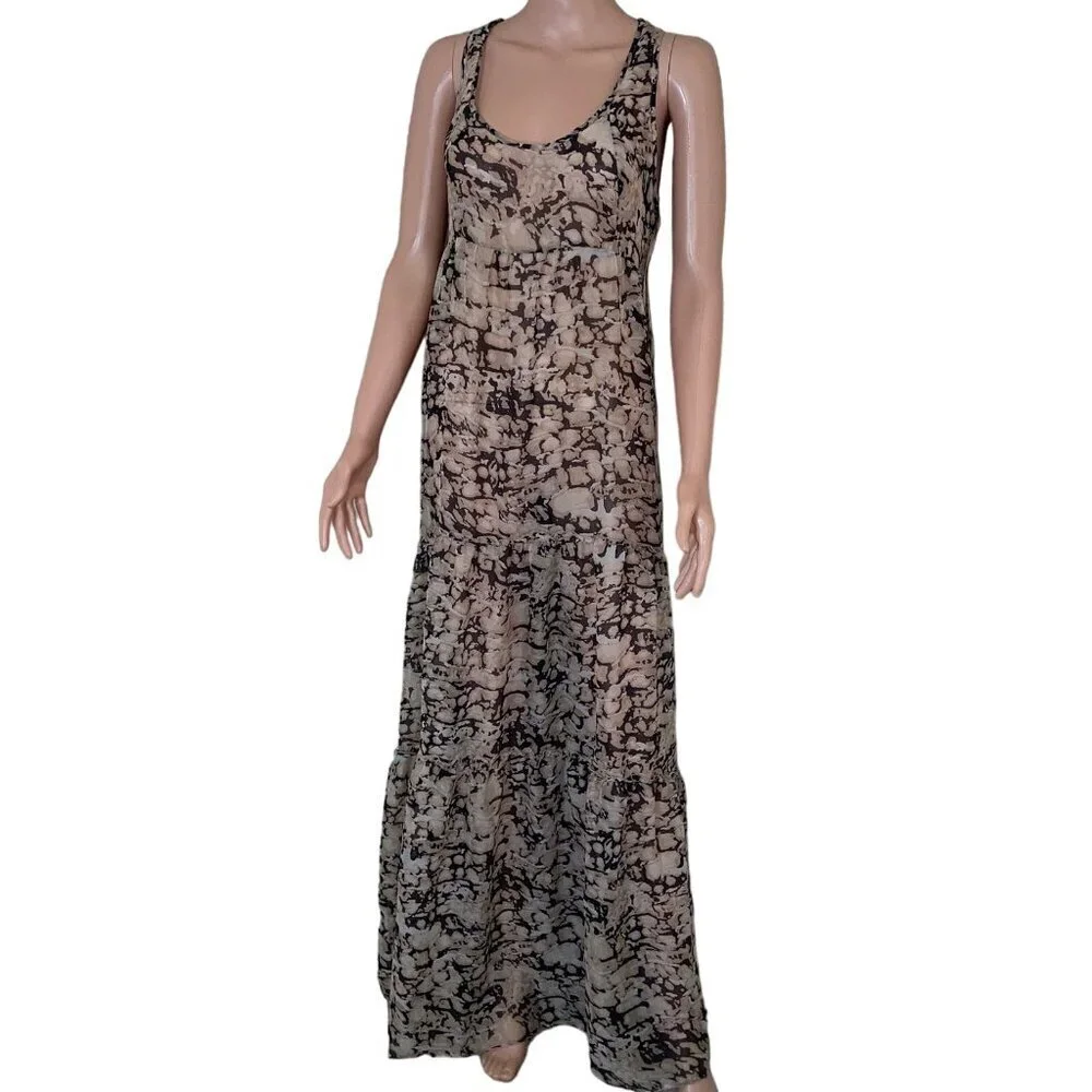 Willow & Clay maxi dress brown tan sleeveless tiered skirt SZ 10 lightweight